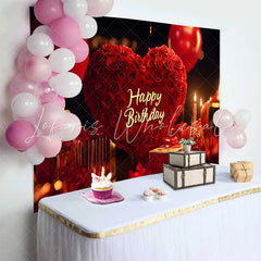 Lofaris Elegant Red Roses Heart Happy Birthday Backdrop with Balloons and Gifts Romantic Celebration Party Decor