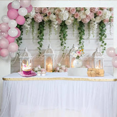 Lofaris Elegant Rustic Floral Photography Backdrop White Wood Wall Background for Wedding Photoshoot and Party Decor