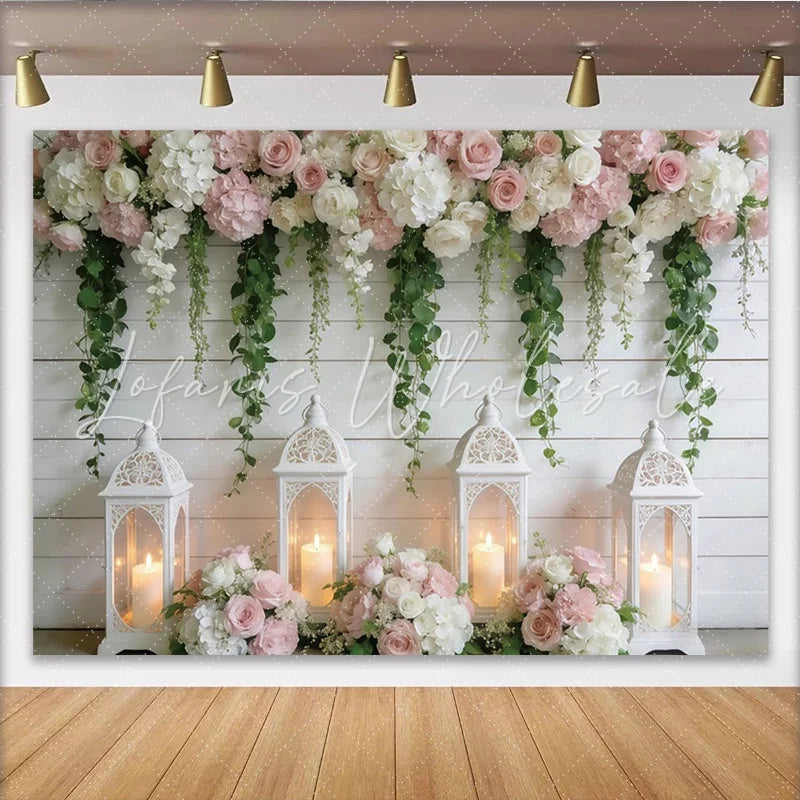 Lofaris Elegant Rustic Floral Photography Backdrop White Wood Wall Background for Wedding Photoshoot and Party Decor