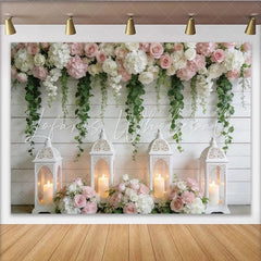 Lofaris Elegant Rustic Floral Photography Backdrop White Wood Wall Background for Wedding Photoshoot and Party Decor