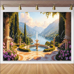 Lofaris Elegant Scenic Garden Photography Backdrop with Fountain and Lake View Picturesque Landscape Background for Studio and Event Decor