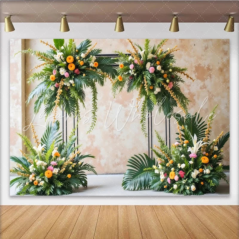 Lofaris Elegant Tropical Floral Photography Backdrop with Lush Greenery and Vibrant Flowers Decorative Arch for Event Studio Photoshoot