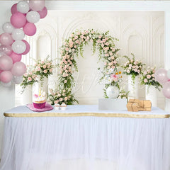 Lofaris Elegant White Arch Floral Photography Backdrop with Pink Roses Beautiful Wedding Photo Background for Bridal Shower Party Decor