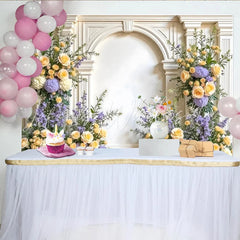 Lofaris Elegant White Arch Floral Photography Backdrop with Yellow Roses Lush Greenery Background for Studio Portrait and Event Decor