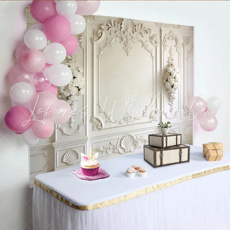 Lofaris Elegant White Fine Art Photography Backdrop with Ornate Moldings Luxurious Studio Background for Professional Portrait