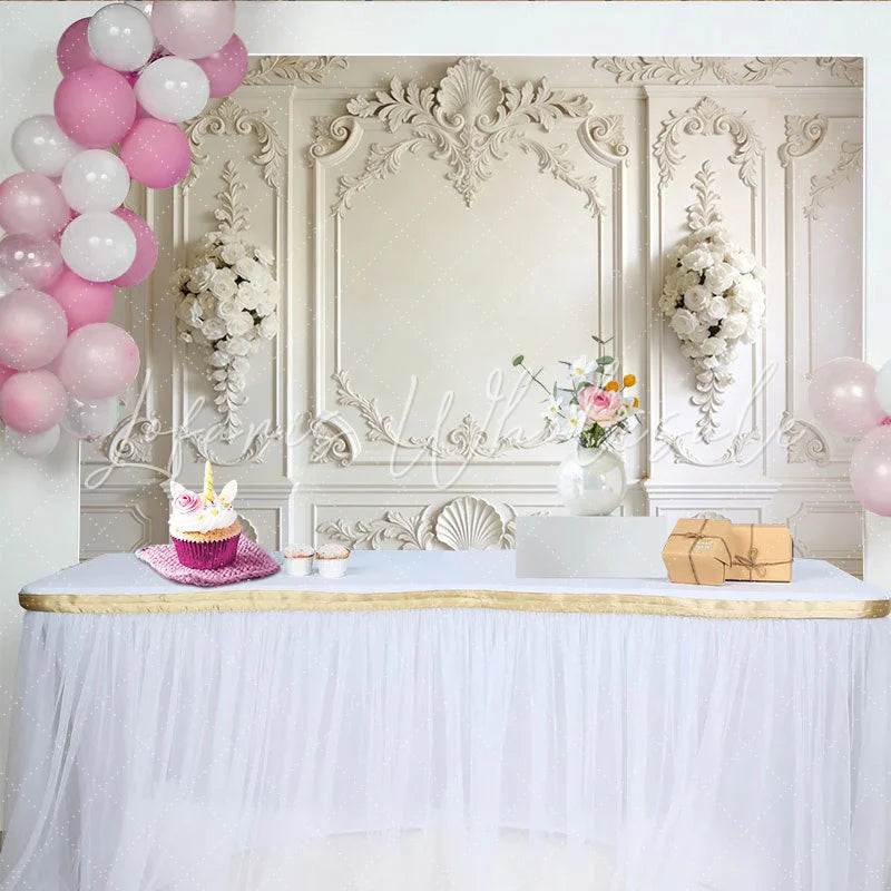 Lofaris Elegant White Fine Art Photography Backdrop with Ornate Moldings Luxurious Studio Background for Professional Portrait