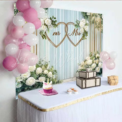 Lofaris Elegant White Floral Mr and Mrs Wedding Backdrop Gold Hearts Ceremony and Reception Decoration