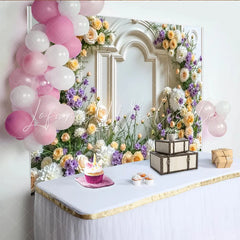 Lofaris Elegant White Floral Photography Backdrop with Roses and Dahlias Beautiful Studio Background for Wedding or Event Photoshoot