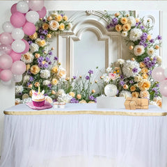 Lofaris Elegant White Floral Photography Backdrop with Roses and Dahlias Beautiful Studio Background for Wedding or Event Photoshoot