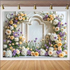 Lofaris Elegant White Floral Photography Backdrop with Roses and Dahlias Beautiful Studio Background for Wedding or Event Photoshoot