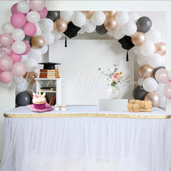 Lofaris Elegant White Grey Rose Gold Balloon Arch Graduation Backdrop Stylish Photo Booth Background for College High School Party