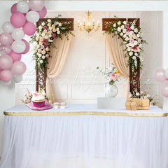 Lofaris Elegant White Paneled Wall Wedding Backdrop with Floral Arches and Drapes Romantic Photo Booth Background for Ceremony