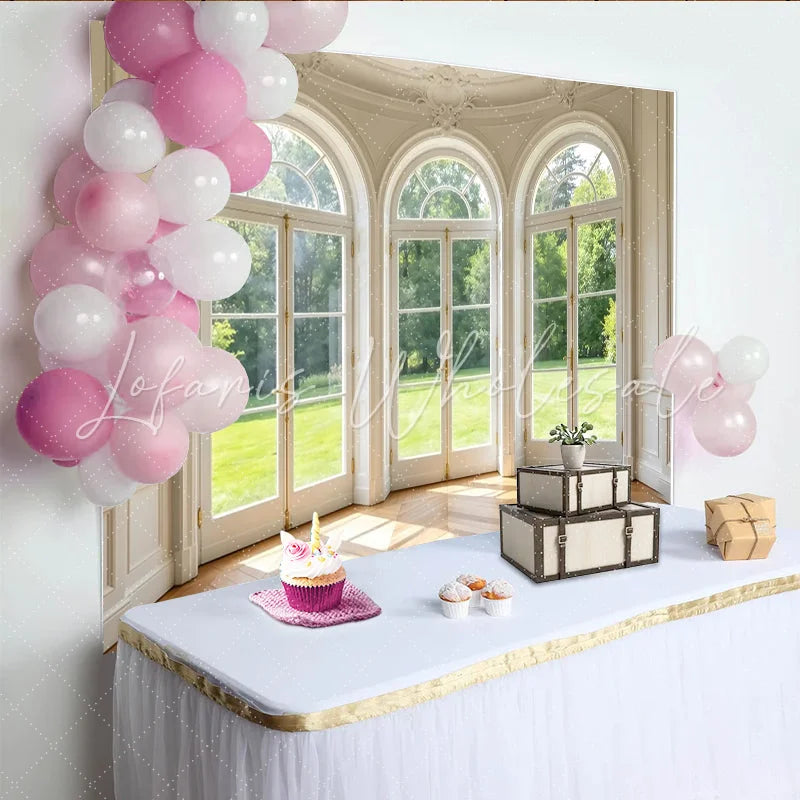 Lofaris Elegant White Room Arched Door and Window Photography Backdrop Luxurious Interior Studio Background for Portrait Photoshoot