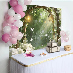 Lofaris Elegant Wooden Arch Wedding Backdrop with White Flowers and Lanterns Romantic Garden Photography Background for Ceremony