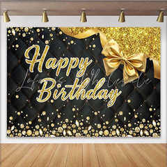 Lofaris Eleganter schwarzer und goldener Happy Birthday Partyhintergrund Glitzer-Diamanten und Schleife für luxuriöse Feiern