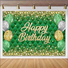 Lofaris Emerald Green Tufted Happy Birthday Backdrop with Gold Glitter Balloons Luxurious Party Background for Photo Booth Decor