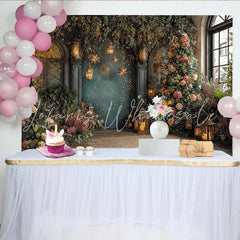 Lofaris Enchanted Floral Garden Photography Backdrop with Lanterns and Fairy Lights Elegant Studio Background for Party and Portraits