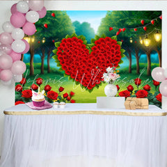 Lofaris Enchanted Forest Heart Backdrop Red Rose Heart and Fairy Lights for Valentines Party