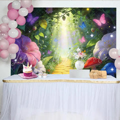 Lofaris Enchanted Forest Photography Backdrop with Butterflies Magical Glowing Path Background for Studio Photoshoot and Decor