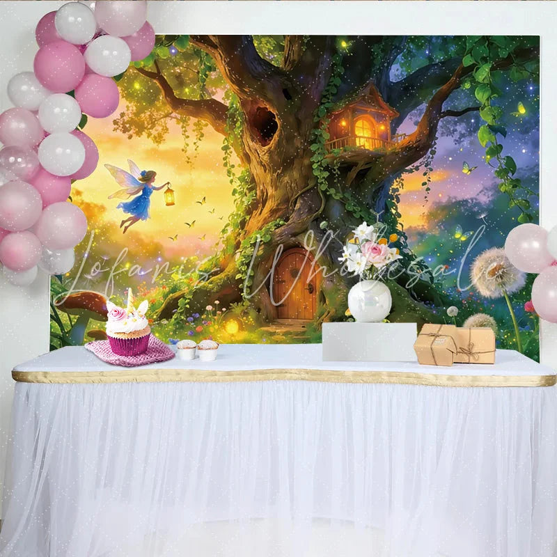Lofaris Enchanted Forest Photography Backdrop with Fairy and Magical Treehouse Whimsical Studio Background for Kids Photoshoot