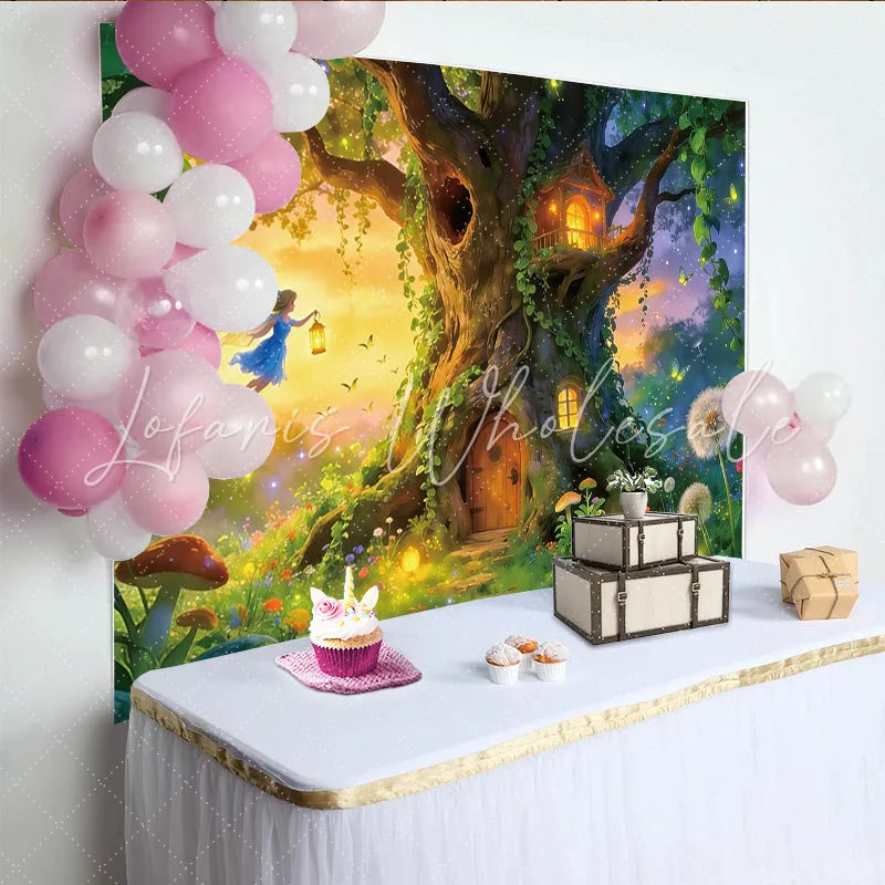 Lofaris Enchanted Forest Photography Backdrop with Fairy and Magical Treehouse Whimsical Studio Background for Kids Photoshoot