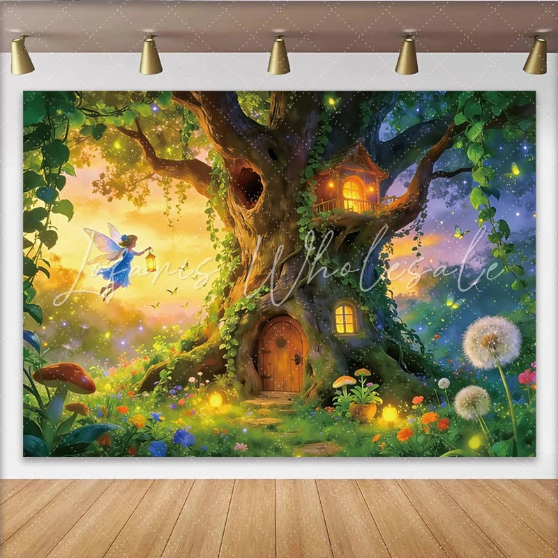 Lofaris Enchanted Forest Photography Backdrop with Fairy and Magical Treehouse Whimsical Studio Background for Kids Photoshoot