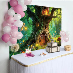 Lofaris Enchanted Forest Photography Backdrop with Fairy and Treehouse Magical Woodland Background for Kids Photoshoot