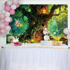 Lofaris Enchanted Forest Photography Backdrop with Fairy and Treehouse Magical Woodland Background for Kids Photoshoot