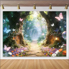 Lofaris Enchanted Forest Photography Backdrop with Fairy Tale Trees Vibrant Flowers and Butterflies Dreamy Studio Background