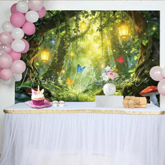 Lofaris Enchanted Forest Photography Backdrop with Glowing Lanterns and Butterflies Magical Studio Background for Professional Portrait