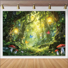 Lofaris Enchanted Forest Photography Backdrop with Glowing Lanterns and Butterflies Magical Studio Background for Professional Portrait