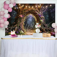 Lofaris Enchanted Forest Photography Backdrop with Tree Arch and Fairy Lights Mystical Woodland Background for Studio Photoshoot