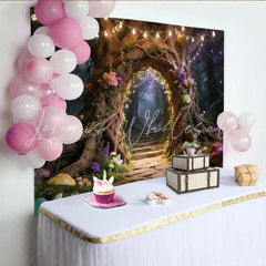 Lofaris Enchanted Forest Photography Backdrop with Tree Arch and Fairy Lights Mystical Woodland Background for Studio Photoshoot