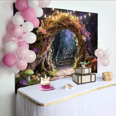 Lofaris Enchanted Forest Photography Backdrop with Tree Arch Fairy Lights and Colorful Flowers Magical Studio Background for Photoshoot