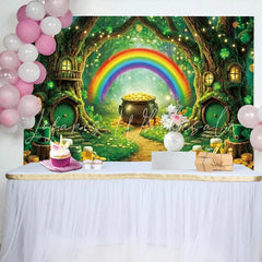 Lofaris Enchanted Forest St Patricks Day Backdrop Rainbow Pot of Gold Tree House Spring Photography Background