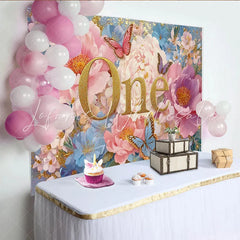Lofaris Enchanted Garden First Birthday Photography Backdrop Golden ONE and Peony Photo Background