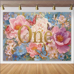 Lofaris Enchanted Garden First Birthday Photography Backdrop Golden ONE and Peony Photo Background