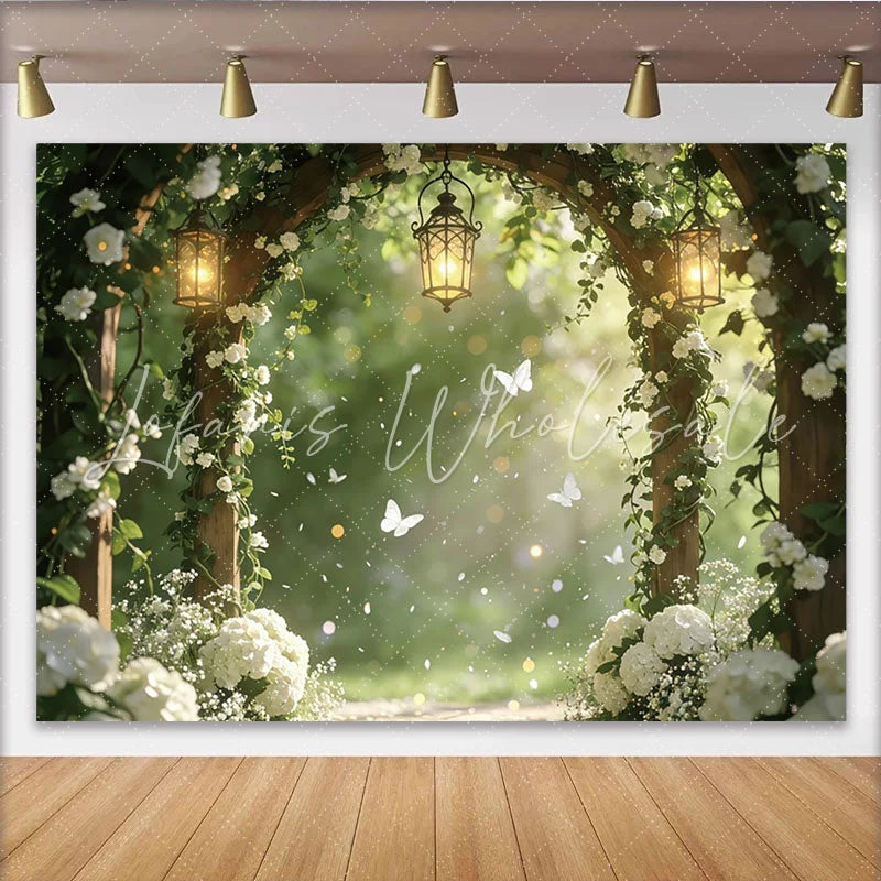 Lofaris Enchanted Garden Photography Backdrop with White Flowers Beautiful Studio Background for Romantic Photoshoot