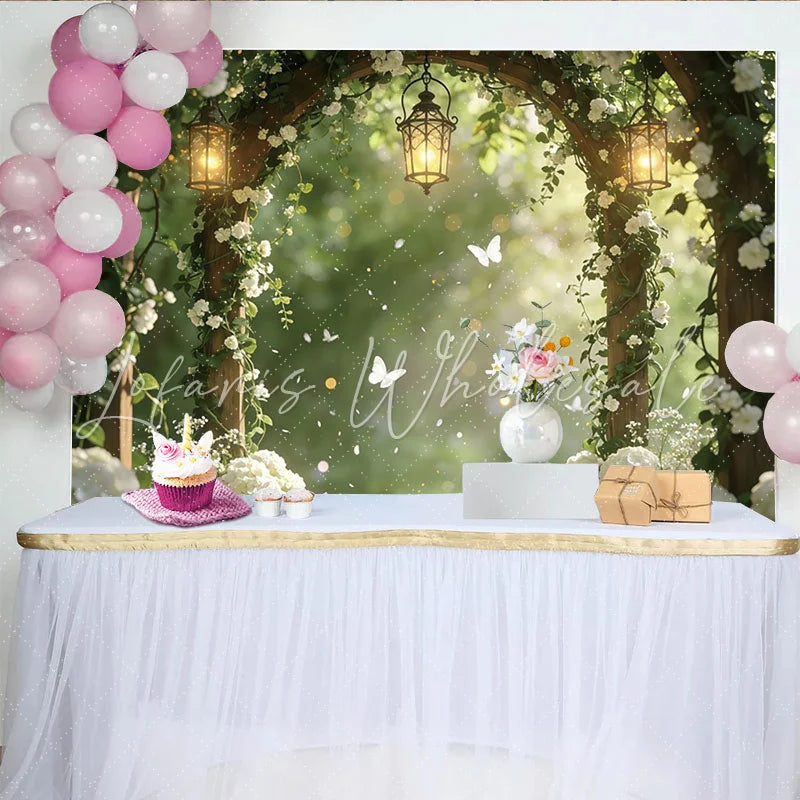 Lofaris Enchanted Garden Photography Backdrop with White Flowers Beautiful Studio Background for Romantic Photoshoot