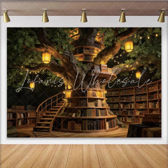 Lofaris Enchanted Tree Library Photography Backdrop with Warm Lights Magical Studio Background for Fantasy Portraits and Events