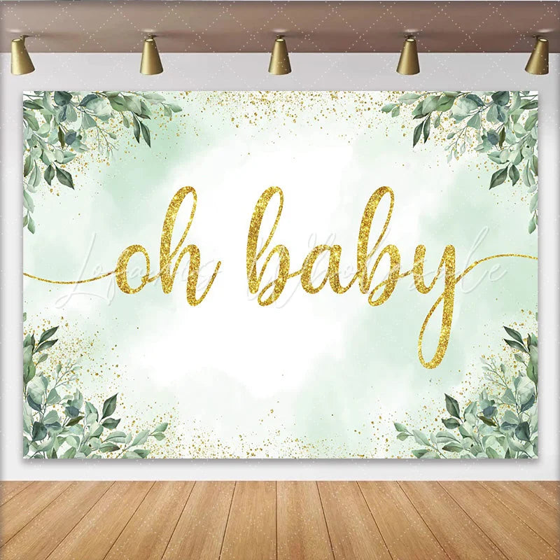 Lofaris Eucalyptus Greenery and Gold Glitter Baby Shower Backdrop Elegant Oh Baby Party Decoration