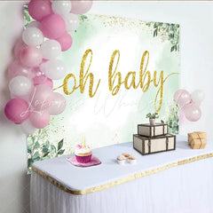Lofaris Eucalyptus Greenery and Gold Glitter Baby Shower Backdrop Elegant Oh Baby Party Decoration