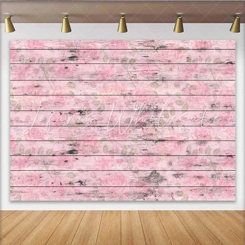 Lofaris Faded Pink Wood Floral Backdrop Subtle Watercolor Rose and Leaves Photography Background