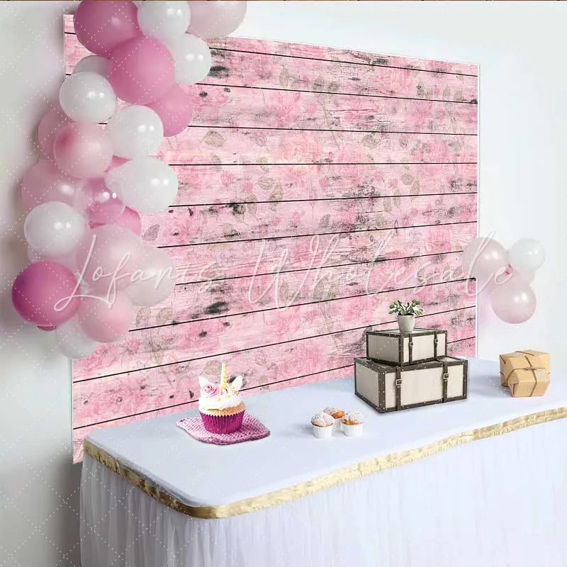 Lofaris Faded Pink Wood Floral Backdrop Subtle Watercolor Rose and Leaves Photography Background