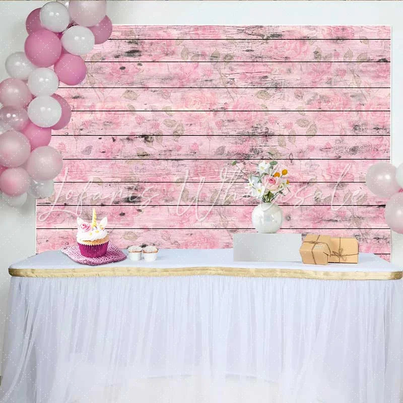 Lofaris Faded Pink Wood Floral Backdrop Subtle Watercolor Rose and Leaves Photography Background