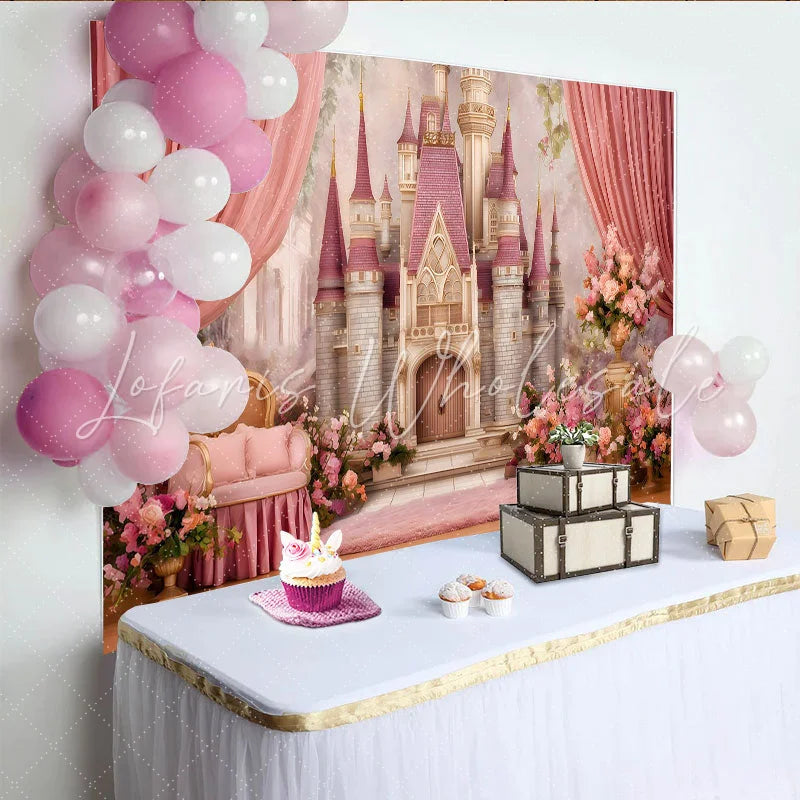 Lofaris Fairy Tale Pink Castle Backdrop Enchanted Garden Birthday Party Photography Background