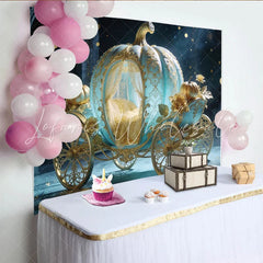 Lofaris Fairytale Blue and Gold Pumpkin Carriage Photography Backdrop Elegant Royal Background for Studio Photoshoot