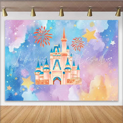 Lofaris Fairytale Magic Castle Backdrop Pink and Blue Watercolor Clouds Starbursts Photography Background