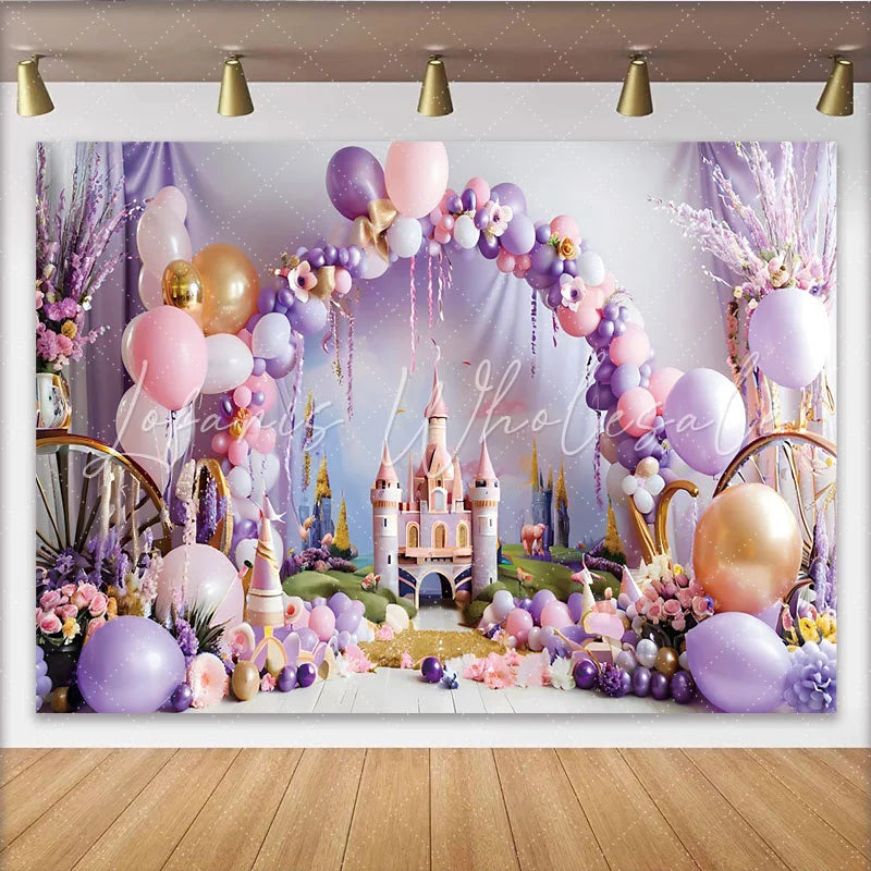 Lofaris Fairytale Pink Castle Photography Backdrop Princess Balloon Arch Photo Background