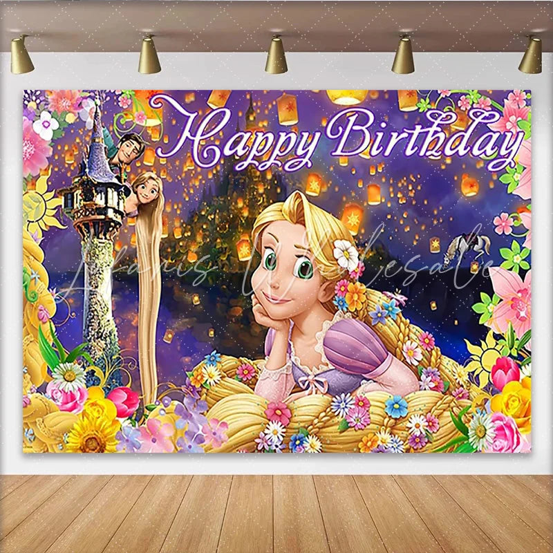 Lofaris Fairytale Princess Cartoon Birthday Backdrop for Girls Magical Party Background with Floating Lanterns
